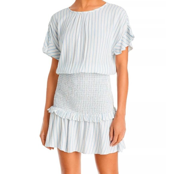 Aqua Striped Smocked Mini Dress in Blue/White, Size Large NWT - Picture 1 of 7